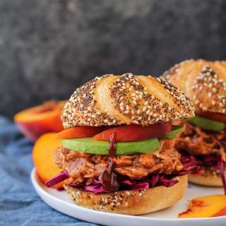 Pulled Jackfruit Sandwiches with Peach Bourbon BBQ Sauce