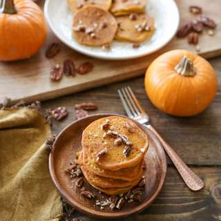 Pumpkin Pancakes with Cinnamon-Bourbon Syrup