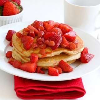 Whole Wheat Pancakes with Strawberry Rhubarb Compote