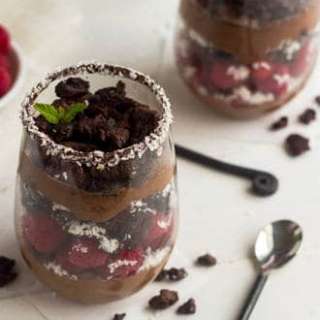 Healthy Brownie Chocolate Raspberry Mousse Parfaits (Butter/Gluten Free)