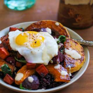 Roasted Vegetable Forbidden Rice Bowls with Maple Tahini Sauce