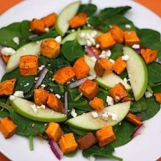 Roasted Sweet Potato, Apple, and Spinach Salad