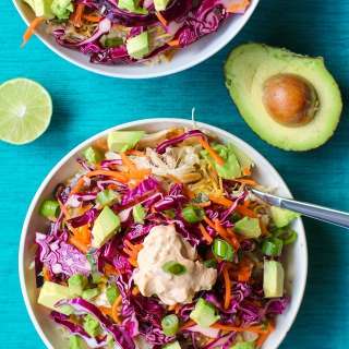 Shredded Chicken Burrito Bowls with Cabbage Slaw