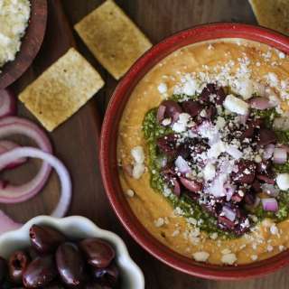 Mediterranean Hummus with Pesto and Feta