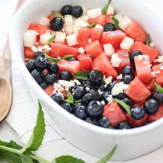 Red White and Blue Watermelon and Blueberry Fruit Salad