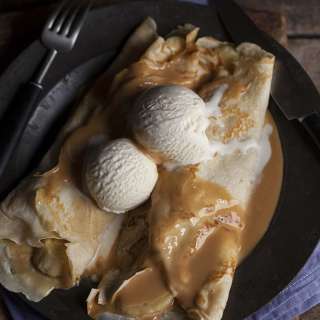 Crepe pancakes with caramel and banana