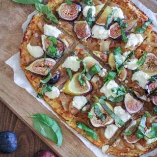 Cauliflower Pizza Crust + Caramelized Onion, Fig and Ricotta Pizza