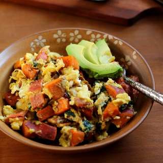 Sweet Potato, Bacon, and Spinach Scramble