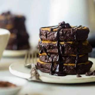 Brownie Vegan Pancakes with Cookie Dough Swirl