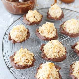 Salted Caramel Toffee Coconut Macaroons Dipped in Chocolate