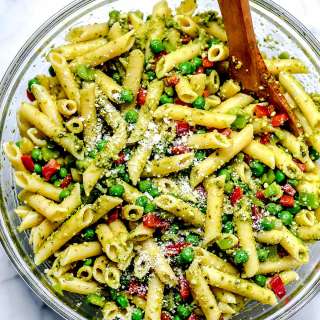 Pesto Pasta Salad with Bell Peppers and Peas