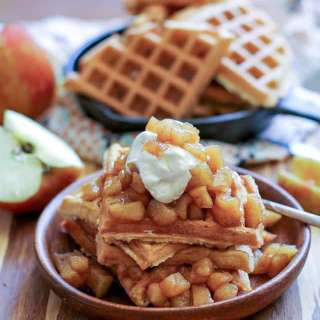 Grain-Free Waffles with Spiced Apples and Caramel Sauce