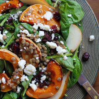 Roasted Butternut Squash and Pear Salad with Lentils