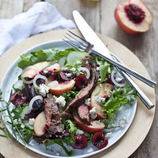 Balsamic Skirt Steak with Nectarines, Cherries & Gorgonzola Cheese