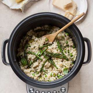 Pea and asparagus risotto with basil and lemon