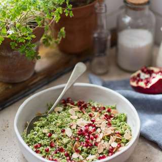 Broccoli pilaf with pomegranate and almonds