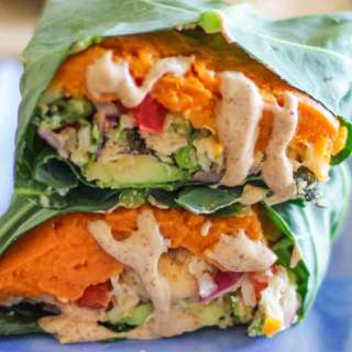 Roasted Sweet Potato and Cauliflower Rice Collard Wraps