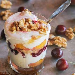 Roasted Peach, Cherry, and Walnut Yogurt Parfaits