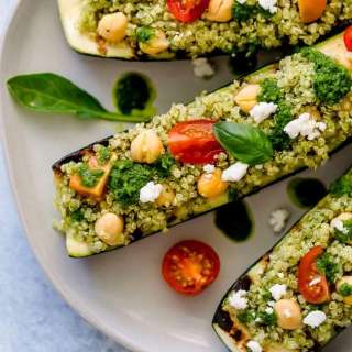 Grilled Zucchini Boats with Quinoa & Basil Vinaigrette