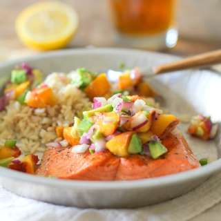 Grilled Salmon with Grilled Peach and Avocado Salsa