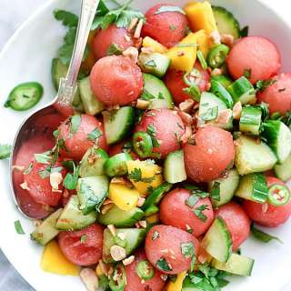 Cucumber Basil and Watermelon Salad with Love and Lemons