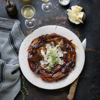 Roasted shallot tarte tatin with thyme & balsamic