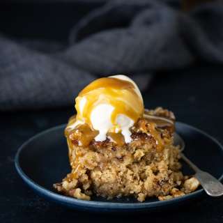 Sticky toffee, fig & walnut pudding