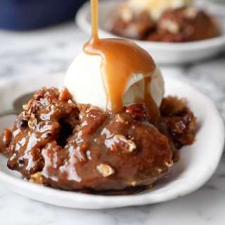 Sticky toffee pudding with dates and pecans