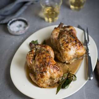 roast baby chickens stuffed with pork & sage
