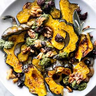 Roasted Acorn Squash with Kale Pesto