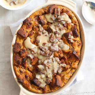 Pumpkin Bread Pudding with Whiskey Cream Sauce