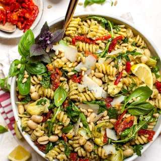 Sun-Dried Tomato, White Bean, and Artichoke Pesto Pasta Salad