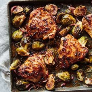 Honey Mustard Sheet Pan Chicken with Brussels Sprouts