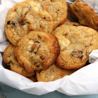 White chocolate, cranberry and pecan nut cookies