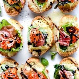 Melted Mozzarella Caprese Crostini Toasts