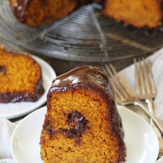 Pumpkin Truffle Bundt Cake with Chocolate Ganache