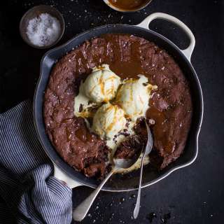 Double chocolate chip skillet cookie