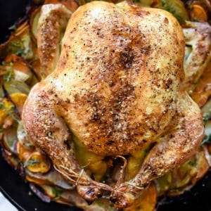 Cast-Iron Skillet Whole Roasted Chicken With Potatoes