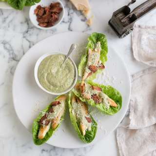 Lettuce & chicken wraps with green goddess Caesar dressing