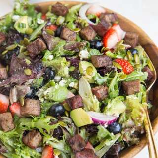 Steak Salad with Berries, Avocado and Goddess Dressing