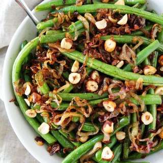 Green Beans with Brown Butter, Crispy Shallots, and Hazelnuts