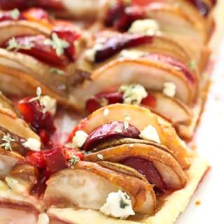Pear and Plum Puff Pastry Tart with Blue Cheese