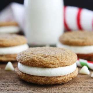 Gingersnap Sandwich Cookies with White Chocolate Filling