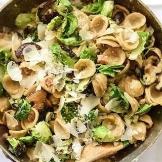 Carbonara Pasta With Charred Brussels Sprouts