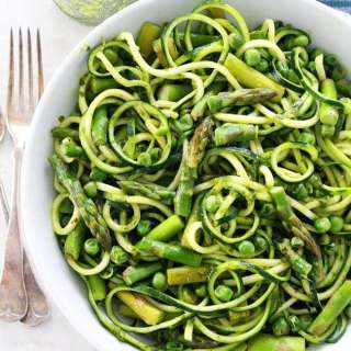 Zucchini Noodles with Asparagus, Peas, and Basil Vinaigrette