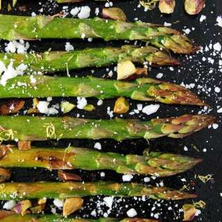 Roasted Asparagus with Lemon, Feta, and Pistachios