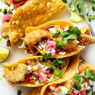 Fried Avocado Tacos with Creamy Cilantro Pepper Sauce