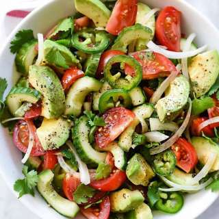 Tomato Avocado Cucumber and Maui Onion Salad