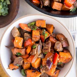Steak Tips with Sweet Potatoes and Bell Pepper