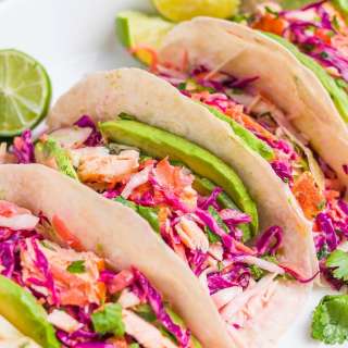 Salmon Tacos with Coleslaw